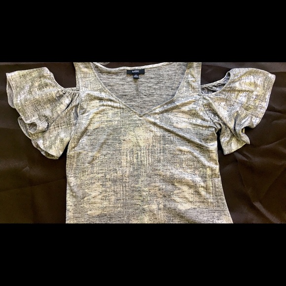 MSK Metallic Cold Shoulder Flutter Sleeve Dress - Picture 5 of 8